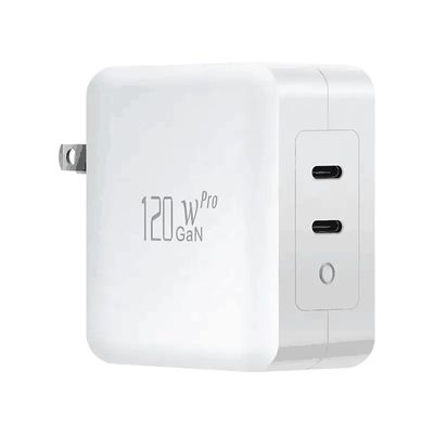 US 2-pin настенное зарядное устройство с двойными портами USB-C, 120 Вт высокоскоростной выходной мощностью, быстрый зарядный адаптер для ноутбука / планшета