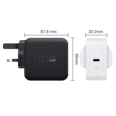 Великобритания 2-контактный USB-C зарядное устройство с двойными портами, 100 Вт высокоскоростной тип-C адаптер питания для ноутбуков, планшетов и смартфонов
