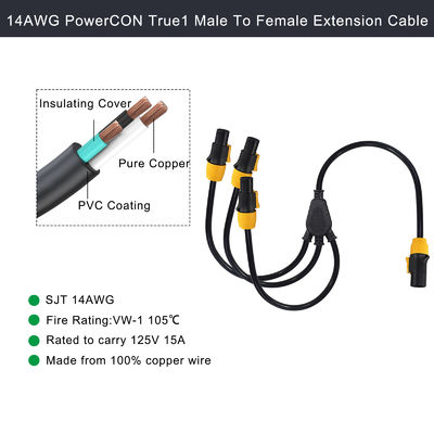 Разветвитель питания PowerCON с 1 штекером Male на 3 гнезда Female, кабель 1м-10м