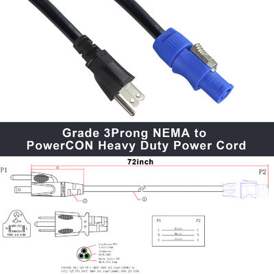 SJT SJTW Wire Extension 3Pin USA Power Cord 3M с разъемом US к PowerCON