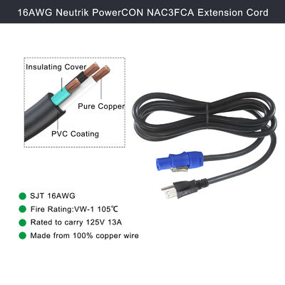 SJT SJTW Wire Extension 3Pin USA Power Cord 3M с разъемом US к PowerCON
