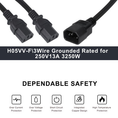 Прочный OEM ODM Сила C14 C13 3 Way Splitter Расширение шнура 0.8m IP11