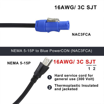 NEMA 5-15P к NAC3FCA 10A/15A Американский кабель питания AC 14AWG NEMA5-15P к PowerCon NAC3FCA для светодиодного экрана