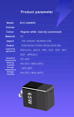 Защита от короткого замыкания 65W GaN зарядное устройство с QC4.0 PD и USB C портами EU/US/UK