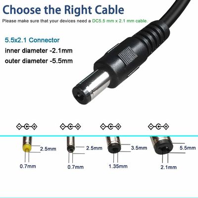 1M/1.2M 22AWG Медный расширительный кабель постоянного тока 90 градусов Джек прямого угла 5,5 * 2,5 мм