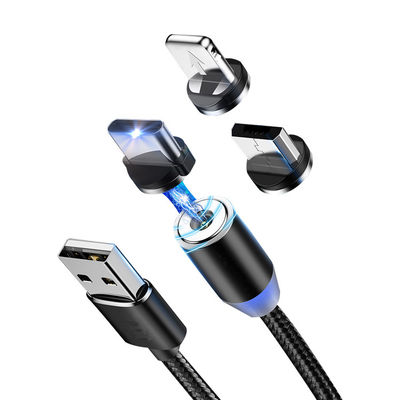Тип USB Micro-USB 360 градусов 3 в 1 Led USB магнитный адаптер кабель для быстрой зарядки