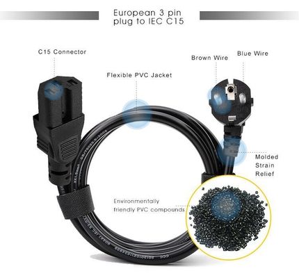 Pse Pdu блокирующий электрический кабель с перепроводным разъемом Schuko CEE 77 до IEC15