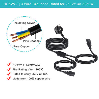 UK Adapter C13 Y Splitter Iec Plug Cable End для наружного расширения
