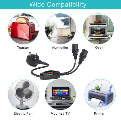 UK Plug Standard Y Shaped 2 In 1 AC Cable Splitter 7A Рейтинг соответствует требованиям клиентов