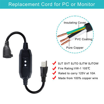 GFCI NEMA 515P To 515R AC Power Cord for PC Laptop Cable 4 Ft Black Extension Wire (Кабель питания для ноутбуков и компьютеров с переменным током)