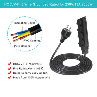 Europe Schuko Cords Adapter Type F Plug Cable Кабельный разъем 4x розетки Eu Расширительный кабель