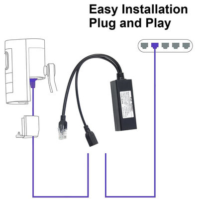 1 Гбит / с Мощность переключателя PoE Splitter 48V To 5V 2.4A USB Type A Женщина 802.3af Мощность через Ethernet