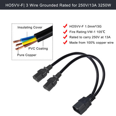 C14 Мужчина к 2XC13 Женщина Кабель питания и расширение Ac Cord Splitter