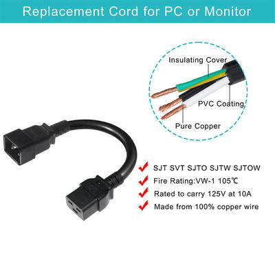 2Xc19 Вставка 20A Тяжелая работа Pdu 15A 250V 14 Awg К C20 кабельный электропровод