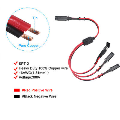 Кабель для расширения из SAE в SAE с трехсторонним разделителем 12V 16AWG 2FT с двухцепочечным быстроотсоединительным розеткой