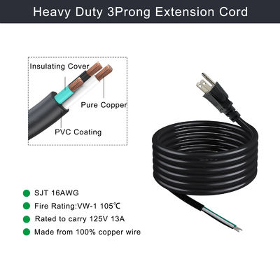 Шнур питания NEMA 5-15P to 5-15R 0.5м SJT 16AWG 125В 15А