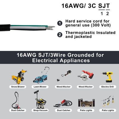 Шнур питания NEMA 5-15P to 5-15R 0.5м SJT 16AWG 125В 15А