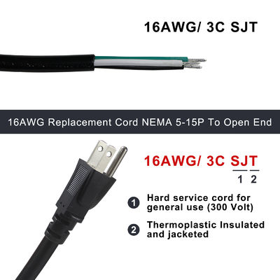Шнур питания NEMA 5-15P to 5-15R 0.5м SJT 16AWG 125В 15А