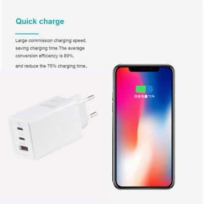 Европейский GaN Tech 3 портов 65 Вт USB C USB-A QC3.0 зарядное устройство для ноутбуков Белый