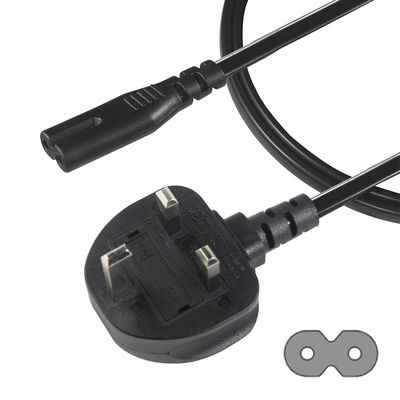 1.8M Черный 0,75 мм BS Standard Plug UK 3 штифта до IEC C7 AC Power Cord с индивидуальной длиной