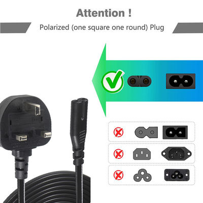 1.8M Черный 0,75 мм BS Standard Plug UK 3 штифта до IEC C7 AC Power Cord с индивидуальной длиной