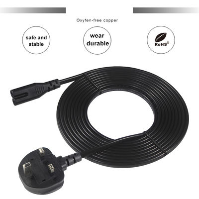 1.8M Черный 0,75 мм BS Standard Plug UK 3 штифта до IEC C7 AC Power Cord с индивидуальной длиной