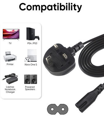 1.8M Черный 0,75 мм BS Standard Plug UK 3 штифта до IEC C7 AC Power Cord с индивидуальной длиной