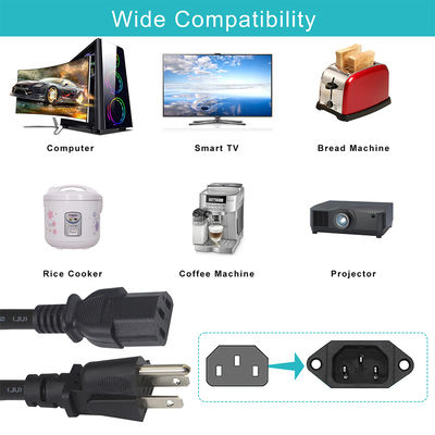 16AWG IEC320 3Pin до C13 NEMA USA Универсальный кабель переменного тока в черно-белом цвете
