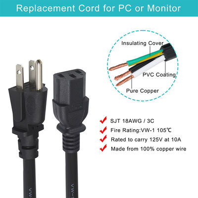 16AWG IEC320 3Pin до C13 NEMA USA Универсальный кабель переменного тока в черно-белом цвете