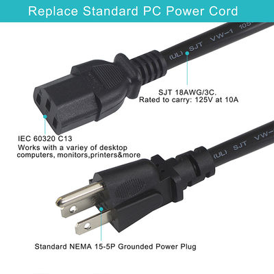 16AWG IEC320 3Pin до C13 NEMA USA Универсальный кабель переменного тока в черно-белом цвете