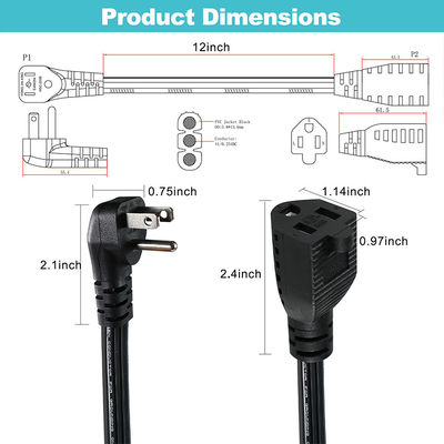 14 AWG SPT-3 Плоский проволочный электропровод NEMA 5-15P до 5-15R Прямая кнопка 15A 125V Гибкий кабель для промышленного / домашнего использования