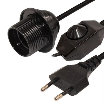 Регулируемый кабель EU Plug E26 Bulb Holder с вращающимся переключателем диммера для домашнего освещения, 250V 4A CE Certified (черный)