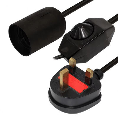 UK Plug E27 Dimmable Lamp Holder Cable with Rotary Switch for Bedroom/Office Lighting, 110V-240V, Керамический розетка (IP44)