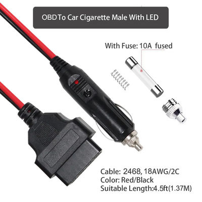 Универсальный автомобильный сигаретный зажигалка для OBD2 Диагностический кабель для автомобильного сканера с сертификатом безопасности 16ft 12V-24V