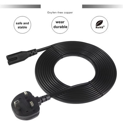 UK to C7 Power Cord Cable 1.5M 250V 2.5A 18AWG Гибкий ПВХ для Nintendo Switch / динамиков / адаптера питания для ноутбуков