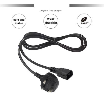 UK to C14 Power Cord 1.2M 250V 10A 16AWG Shielded Cable for UPS/Server Rack/Medical Device (IP67/RoHS/BS1363) - защищённый кабель для UPS/серверной стойки/медицинского устройства