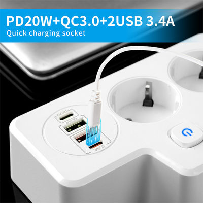 Многофункциональный расширитель розетки питания ЕС с 2 портами USB, 2 розетками переменного тока и портом зарядки типа C