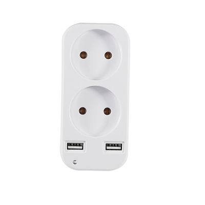 Адаптер для розетки EU с двумя разъемами и 2 USB-портами, 250 В, 10 А