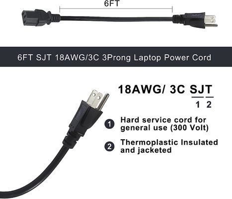 Шнур питания NEMA 5-15P to C13, 6 футов, 18AWG для компьютеров и мониторов
