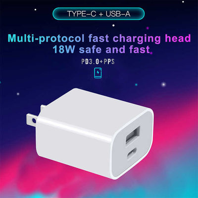 Настенное зарядное устройство US 2-Pin 18W с двумя USB-портами – адаптер питания с быстрой зарядкой Type-C и USB-A для смартфонов, планшетов, камер