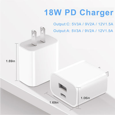 Настенное зарядное устройство US 2-Pin 18W с двумя USB-портами – адаптер питания с быстрой зарядкой Type-C и USB-A для смартфонов, планшетов, камер