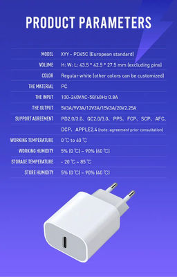 Сетевое зарядное устройство EU 2-Pin 45W USB-C для быстрой зарядки – адаптер питания Type-C для ноутбука, планшета, телефона, для путешествий