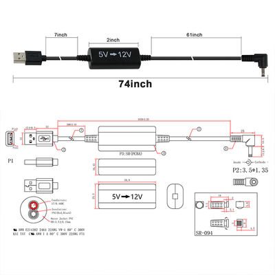 USB-кабель для повышения напряжения от 5 В до 12 В с угловым разъемом постоянного тока - адаптер для повышения напряжения для роутера, светодиодной ленты, камеры, вентилятора