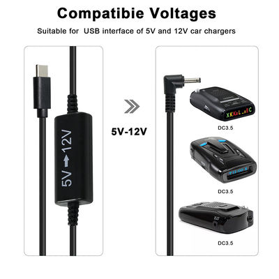 USB-C до 12V Step-Up кабель с прямоугольным DC вставкой -5V до 12V кабель преобразователя питания для маршрутизатора, светодиода, камеры, вентилятора