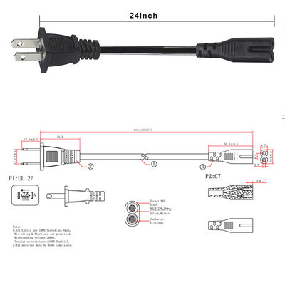 NEMA 1-15P до IEC C7 Power Cord - Flat Plug to Figure-8 Connector Cable для ноутбуков, DVD-плееров, игровых консолей, небольших приборов