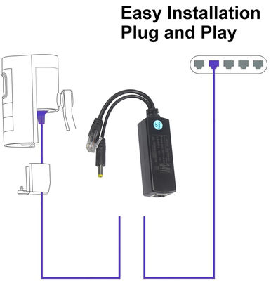 PoE сплиттер с выходом постоянного тока - понижающий преобразователь питания Power over Ethernet 48 В в 12 В/9 В/5 В для IP-камер, Raspberry Pi, точек доступа