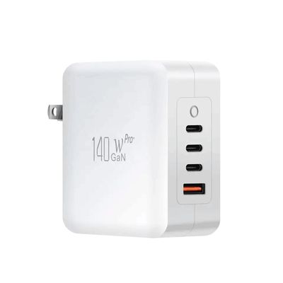 EU/AU 2-контактное зарядное устройство для сети 140 Вт с 3 портами USB-C и 1 портом USB-A для смартфонов, ноутбуков, планшетов | Защита от перегрузки и короткого замыкания | Соответствует стандартам CE и RoHS
