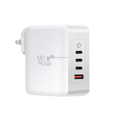 EU/AU 2-контактное зарядное устройство для сети 140 Вт с 3 портами USB-C и 1 портом USB-A для смартфонов, ноутбуков, планшетов | Защита от перегрузки и короткого замыкания | Соответствует стандартам CE и RoHS