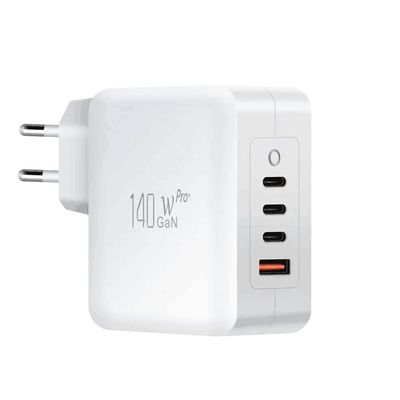 EU/AU 2-контактное зарядное устройство для сети 140 Вт с 3 портами USB-C и 1 портом USB-A для смартфонов, ноутбуков, планшетов | Защита от перегрузки и короткого замыкания | Соответствует стандартам CE и RoHS