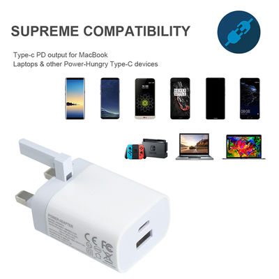 Великобритания 2-контактный настенный зарядчик с портами USB-C и USB-A, выход 20 Вт, компактный двухконтактный адаптер питания для телефона / планшета